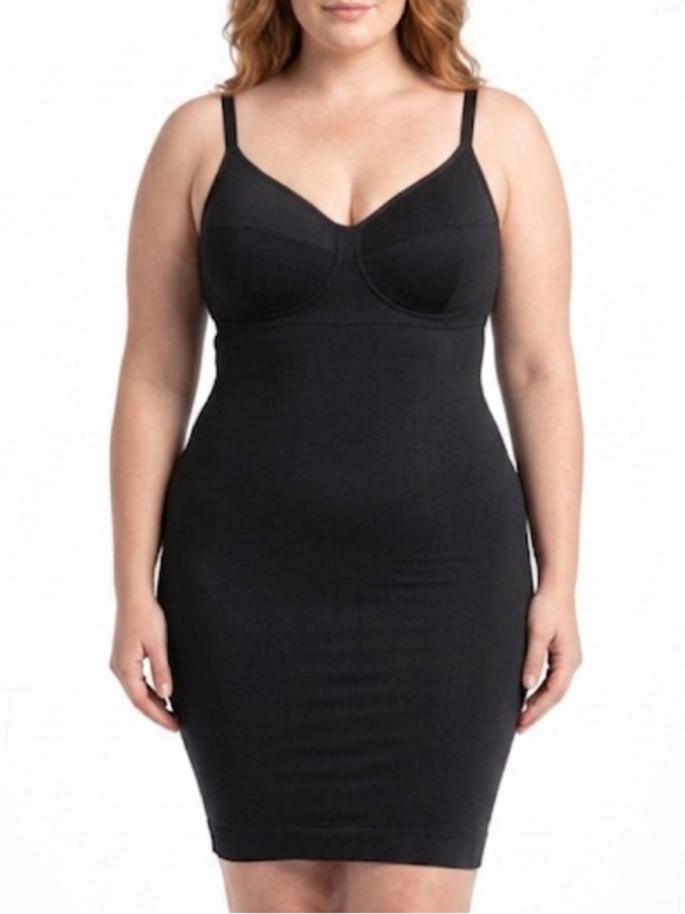 Spanx Slip Dress Size Large Black Compression Knit Slim Cognito Bodycon